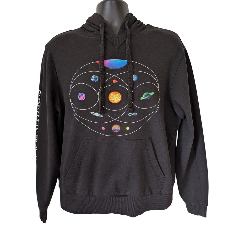 Coldplay Music of the Spheres Tour Hoodie Black Cotton Graphic Men's Medium